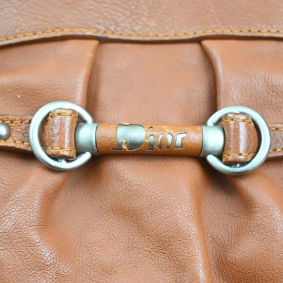 CHRISTIAN DIOR Logo Hand Bag Leather Brown Italy SHW - Picture 7 of 16